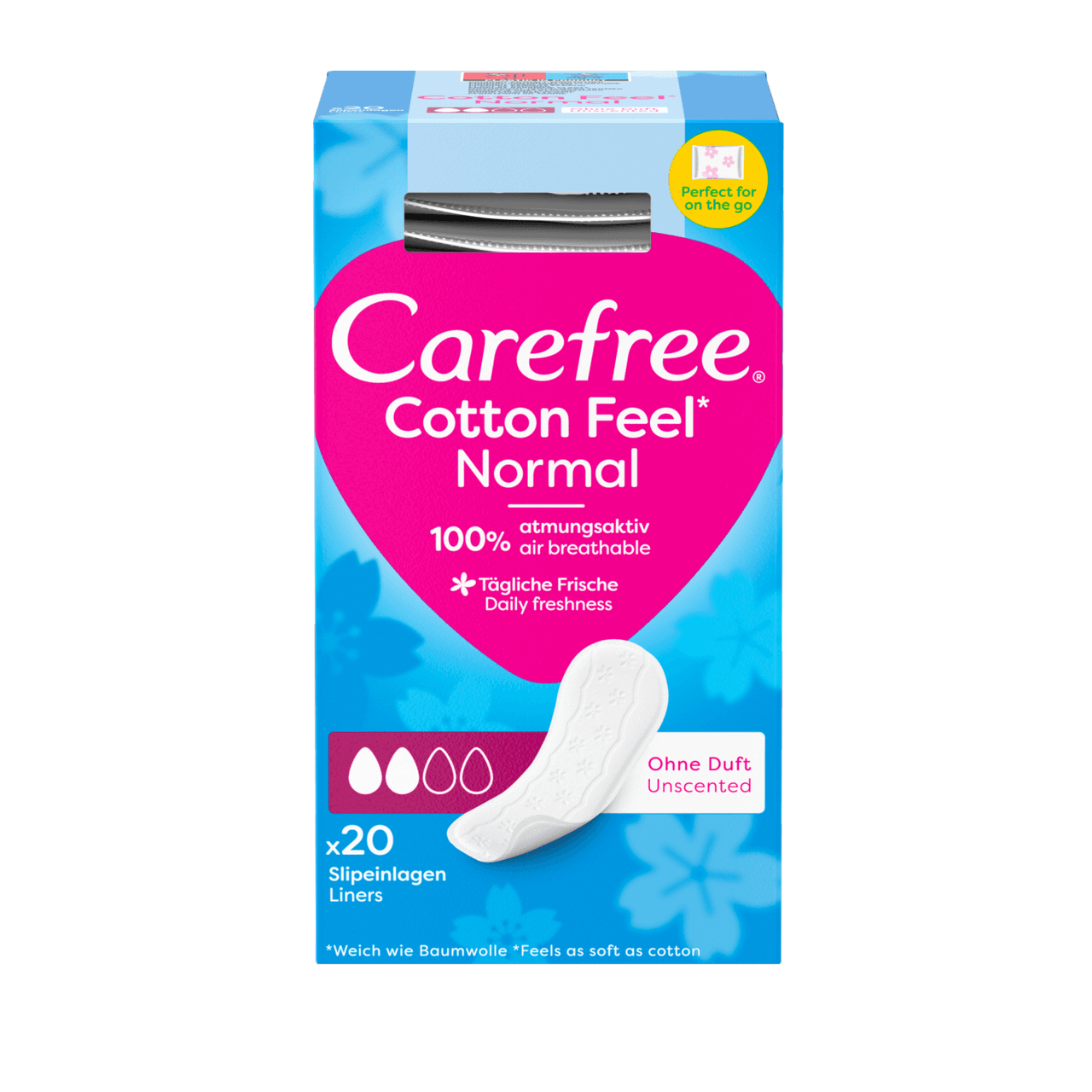 Carefree Cotton Unscented Pantyliners 20 Pack Image 1