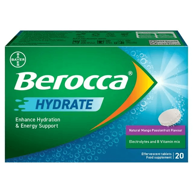 Berocca Hydrate Mango Passionfruit Flavour 20 Effervescent Tablets Image https://cdn11.bigcommerce.com/s-g585yu857h/images/stencil/1280w/products/16436/32387/166177__47761.1781614541.png1