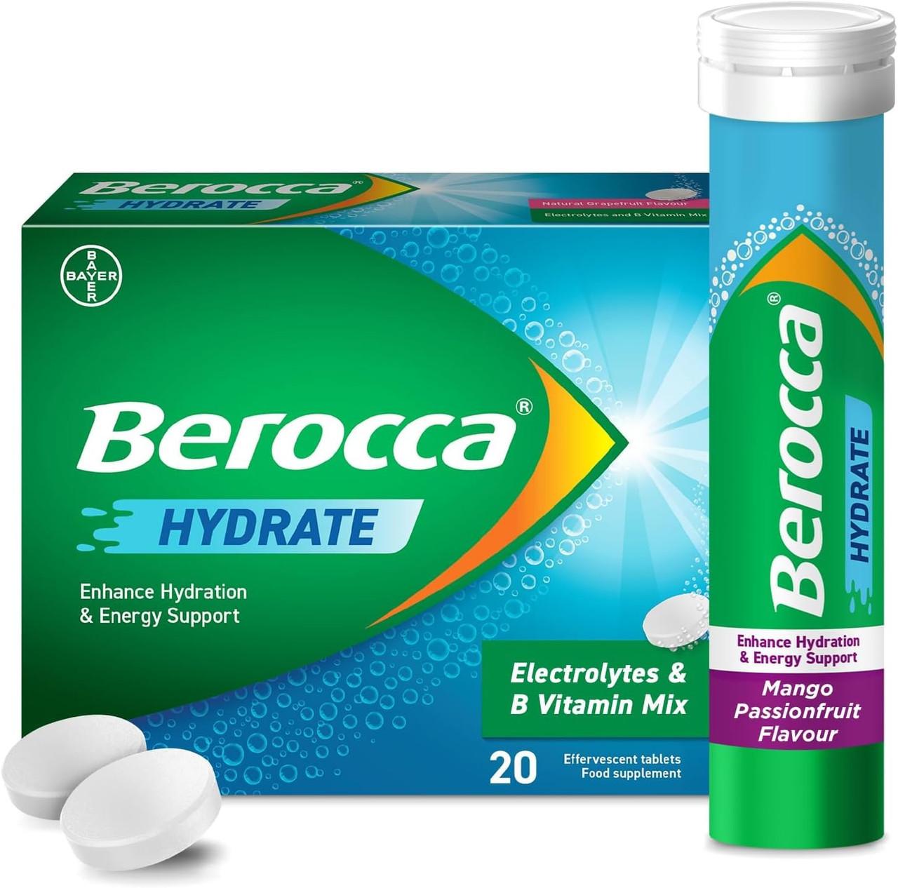 Berocca Hydrate Mango Passionfruit Flavour 20 Effervescent Tablets Image 1