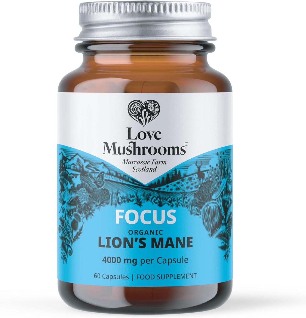 Love Mushrooms Focus Lion's Mane 4000mg Focus 60 Capsules Image 1