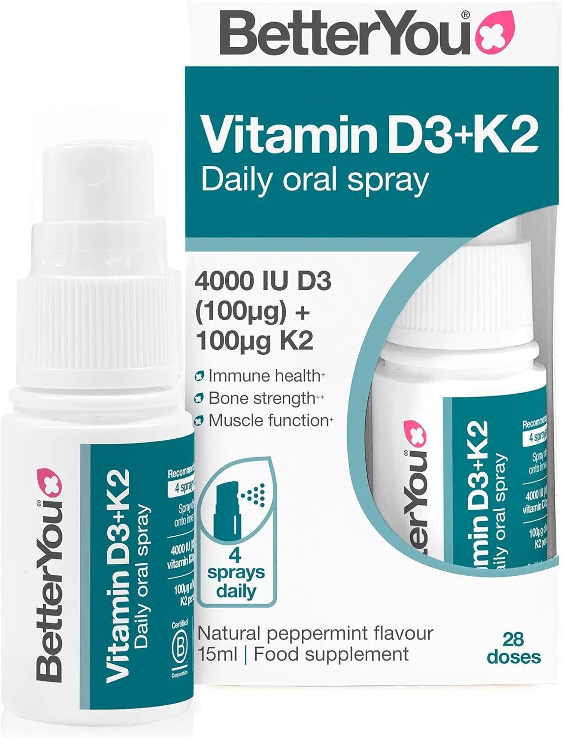 BetterYou Vitamin D4000 Plus K2 Oral Spray, 15ml Image 1