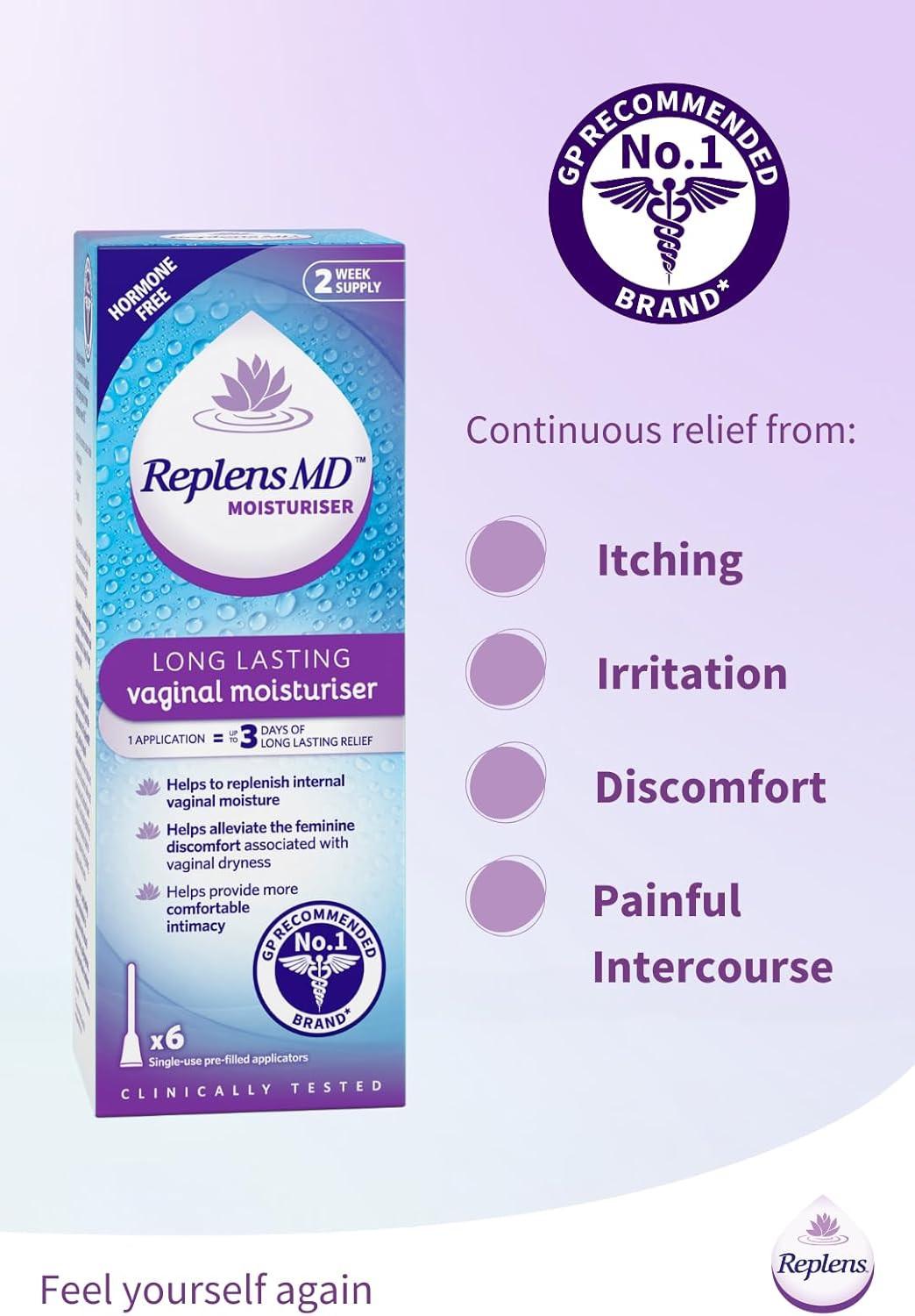 Replens MD Vaginal Moisturiser 6 Applicators Image https://cdn11.bigcommerce.com/s-g585yu857h/images/stencil/1280w/products/1675/34922/612UU4KyZHL._AC_SL1500___23036.1784635967.jpg1