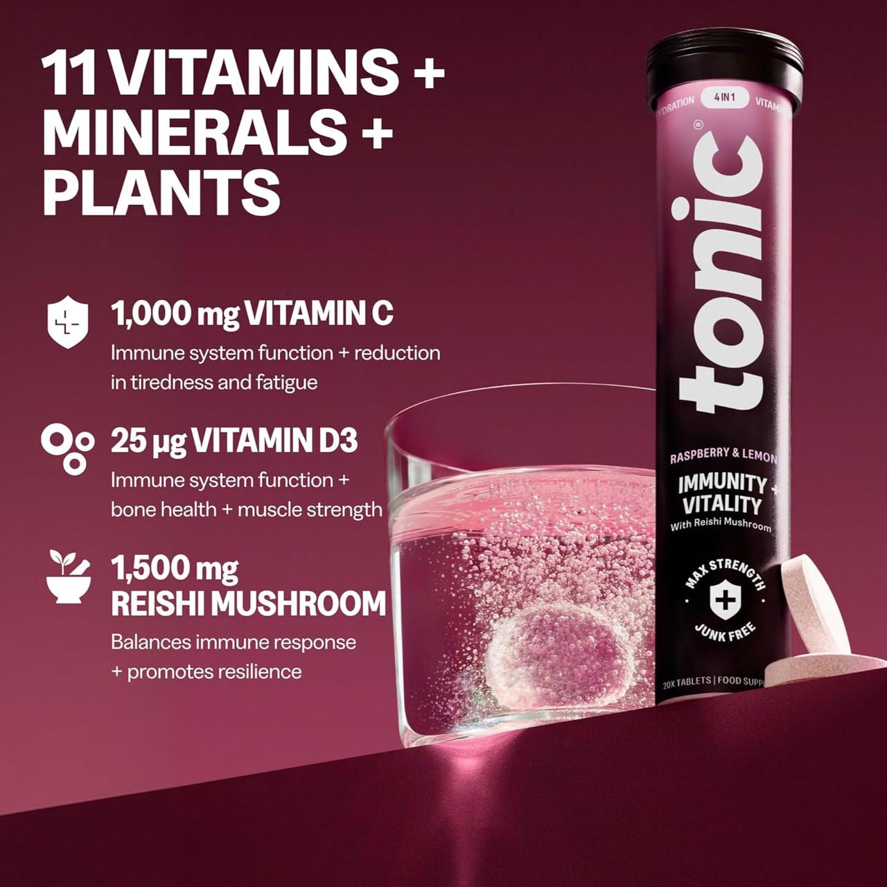 Tonic Immunity & Vitality Raspberry & Lemon 20 Effervescent Tablets Image https://cdn11.bigcommerce.com/s-g585yu857h/images/stencil/1280w/products/17037/34786/81nrfGH9YYL._AC_SL1500___82185.1784291460.jpg1