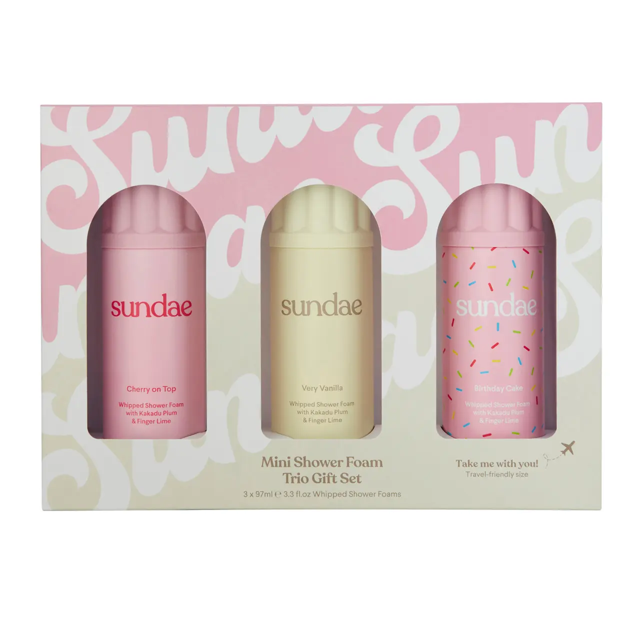 Sundae Birthday Cake, Very Vanilla & Cherry On Top Shower Foam Trio 97ml x 3 Image 1