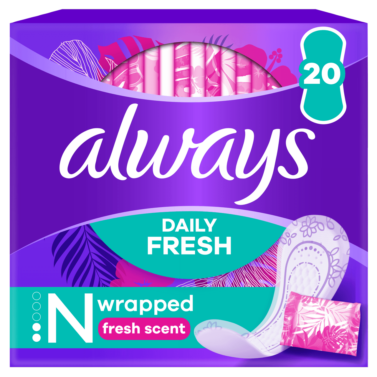 Always Daily Fresh Normal Wrapped Panty Liners With Fresh Scent 20 Liners Image 1