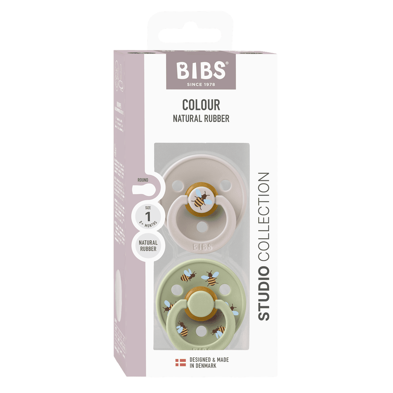 BIBS Pacifier Studio Colour 2 PACK Bumblebee Latex Size 1 Mushroom Mix Image 1