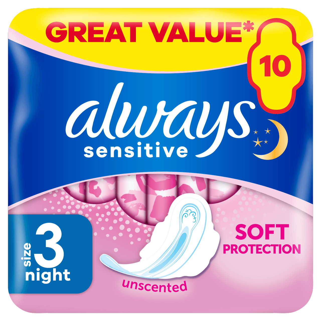Always Sensitive Night Ultra Sanitary Towels With Wings Size 3 10 Pads Image 1