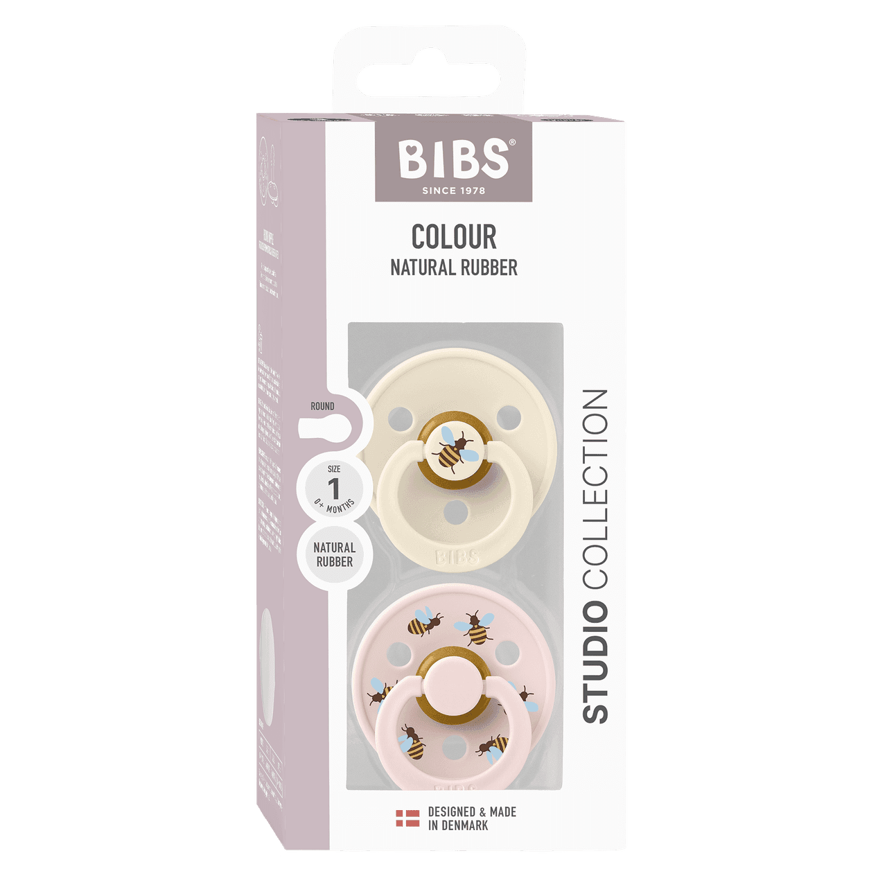 BIBS Pacifier Studio Colour 2 PACK Bumblebee Latex Size 1 Ivory Mix Image 1
