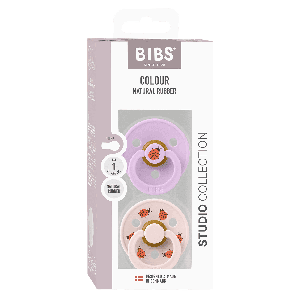 BIBS Pacifier Studio Colour 2 PACK Ladybug Latex Size 1 Violet Sky Mix Image 1