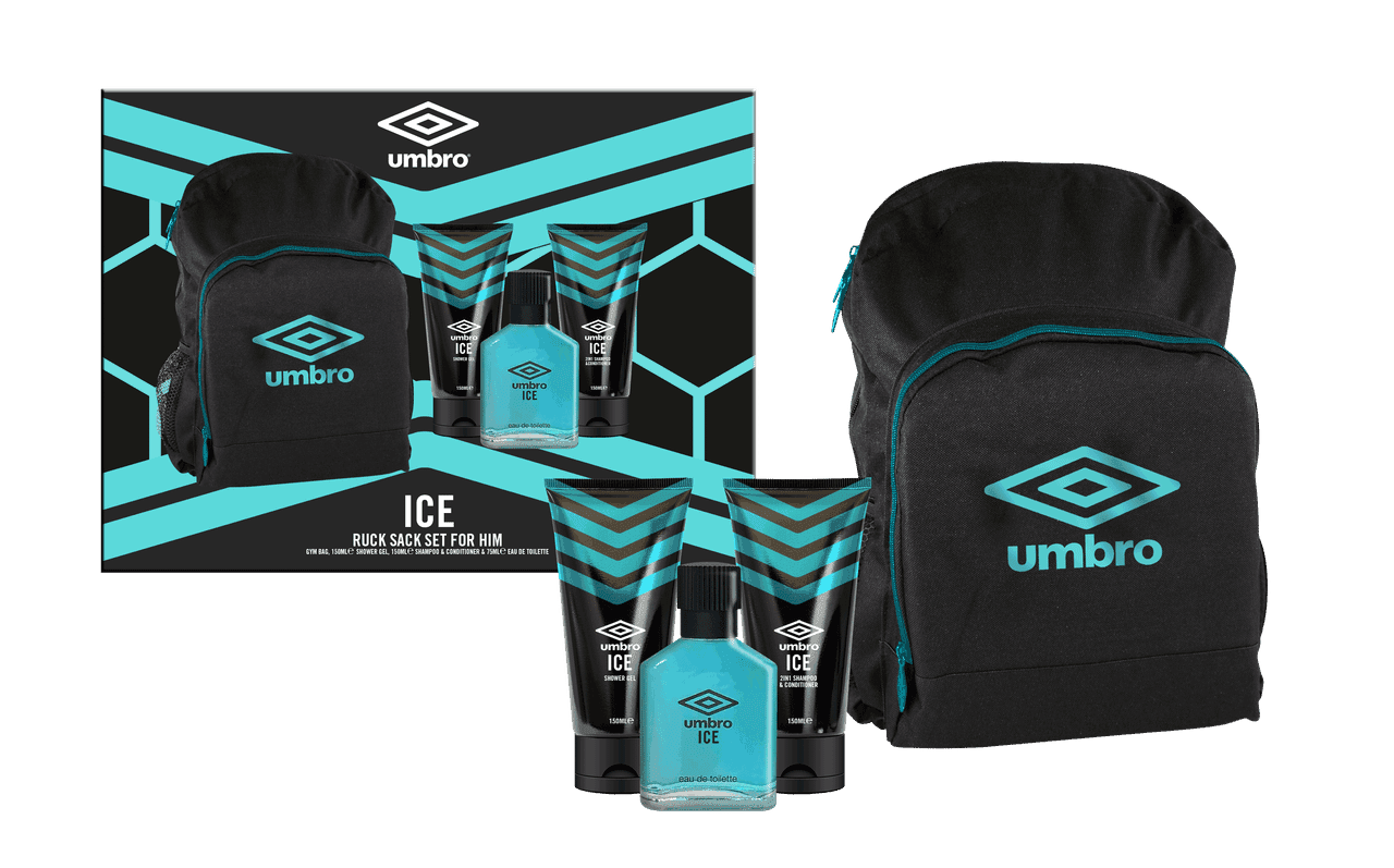 Umbro Ruck Sack Set with 75ml EDT, 150ml Body Wash & 150ml 2 in 1 Shampoo & Conditioner - Ice Image 1