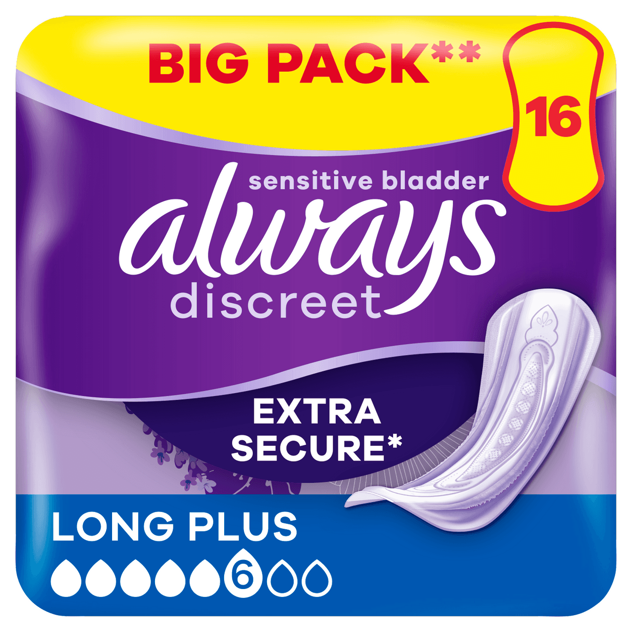 Always Discreet Incontinence Pads Women Long Plus 16 Pads Image 1