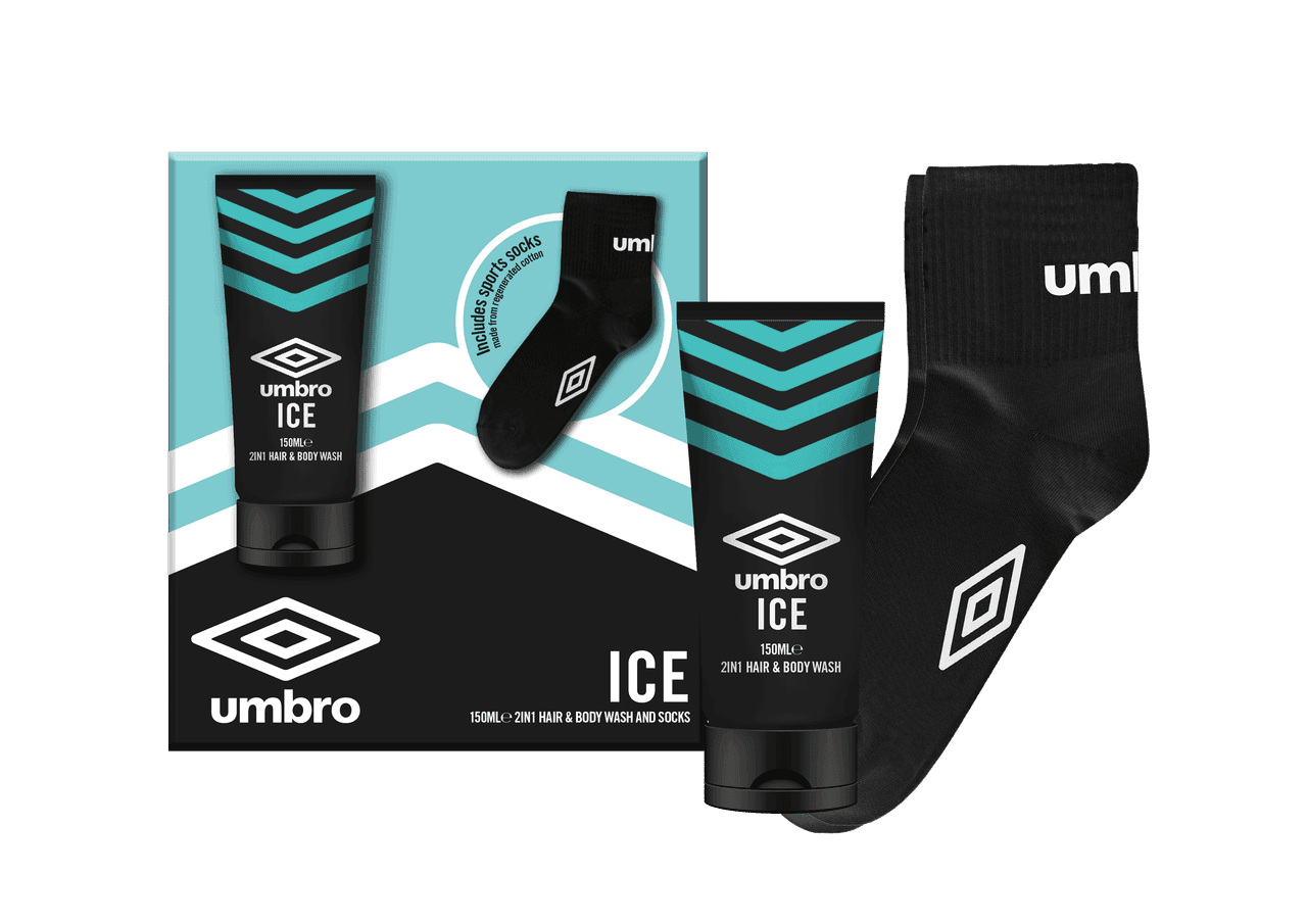 Umbro ICE Men's Duo set - 150ml 2in1 Hair & Body Wash & Men's Socks Image 1