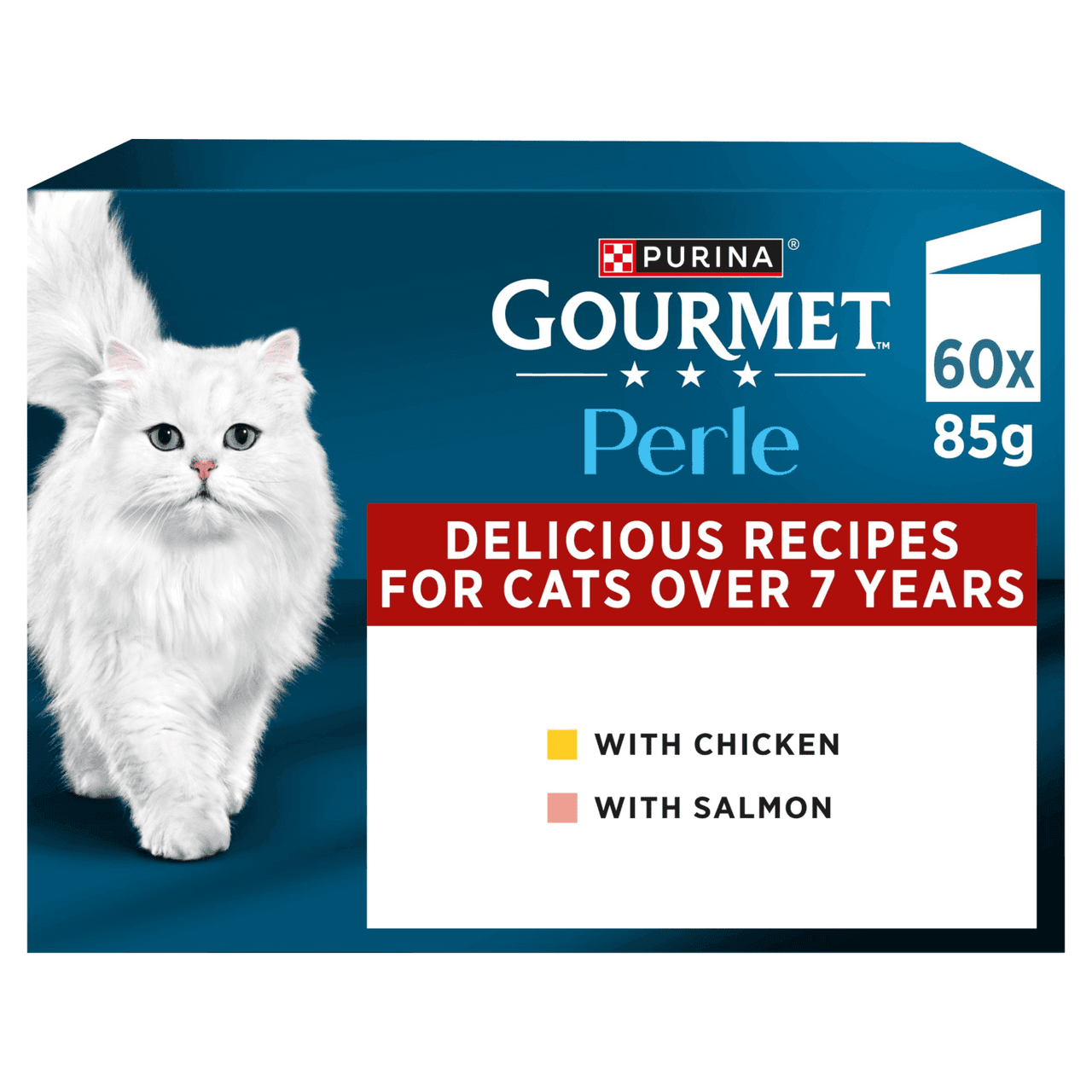 GOURMET Perle Juicy Mini Fillets in Gravy 7+ (Chicken, Salmon) Wet Cat Food 60x85g Image https://cdn11.bigcommerce.com/s-g585yu857h/images/stencil/1280w/products/17494/36552/8445291536180_T517__69831.1788877247.png1