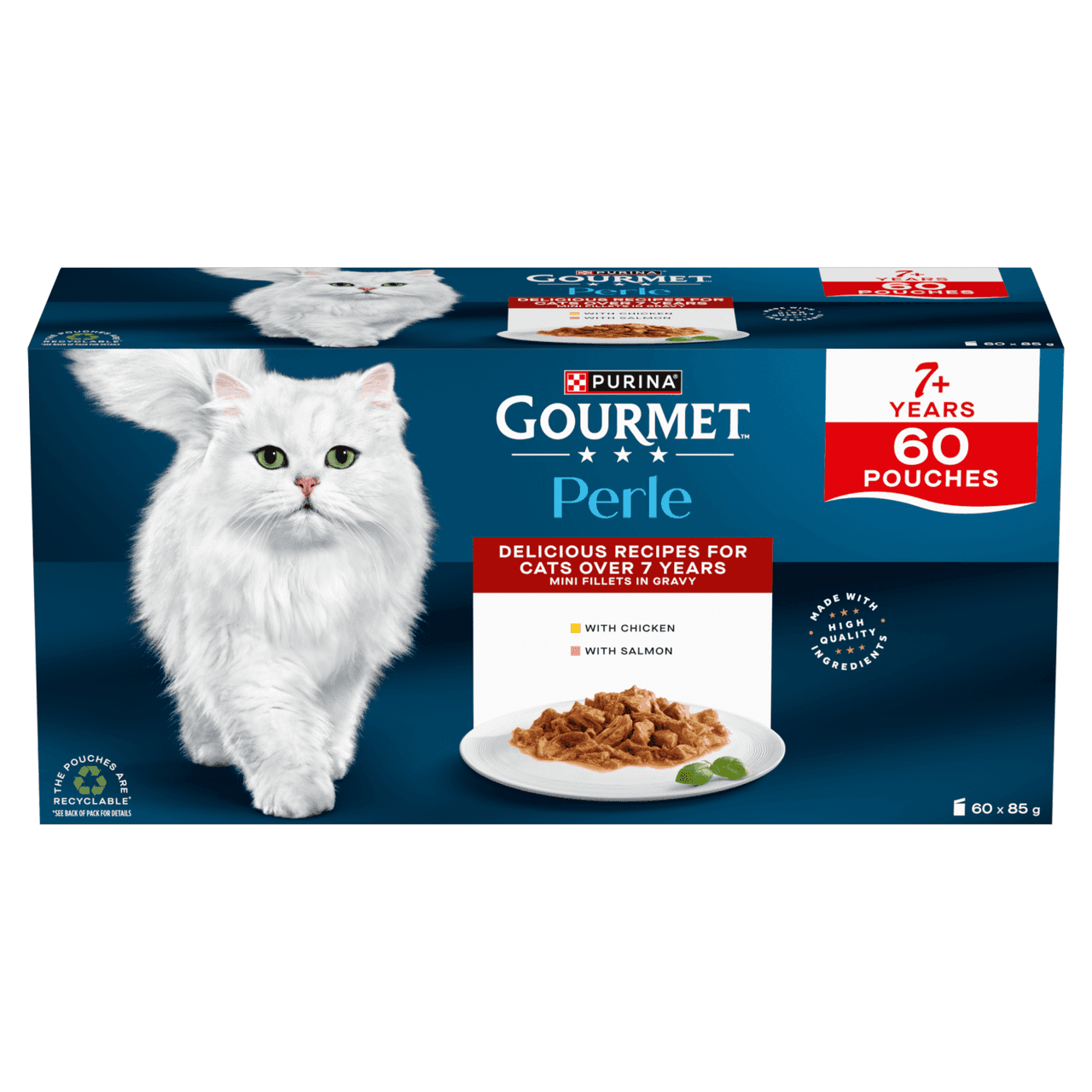 Gourmet Perle Senior 7+ Mini Fillets in Gravy Wet Cat Food 60 x 85g Image 1