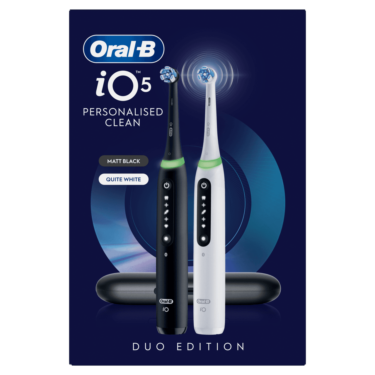 Oral-B iO5 Electric Toothbrush 2-Pack Black & White with 2 Brush Heads and Case Image 1