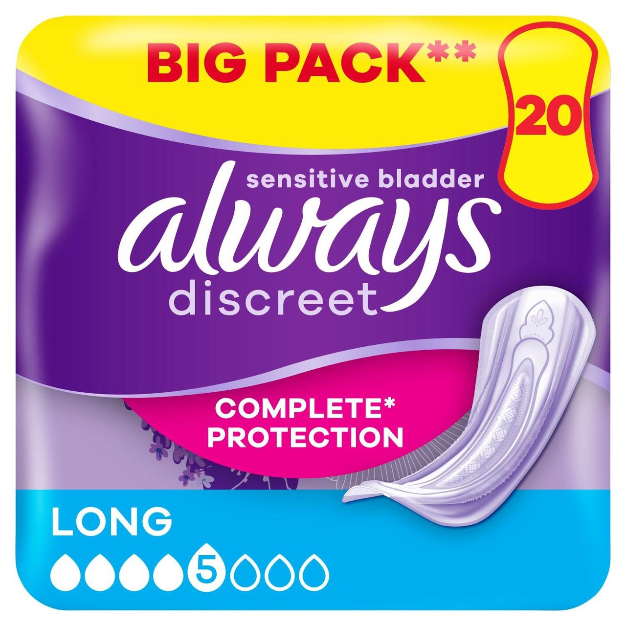Always Discreet Incontinence Pads Women Long 20 Pads Image 1