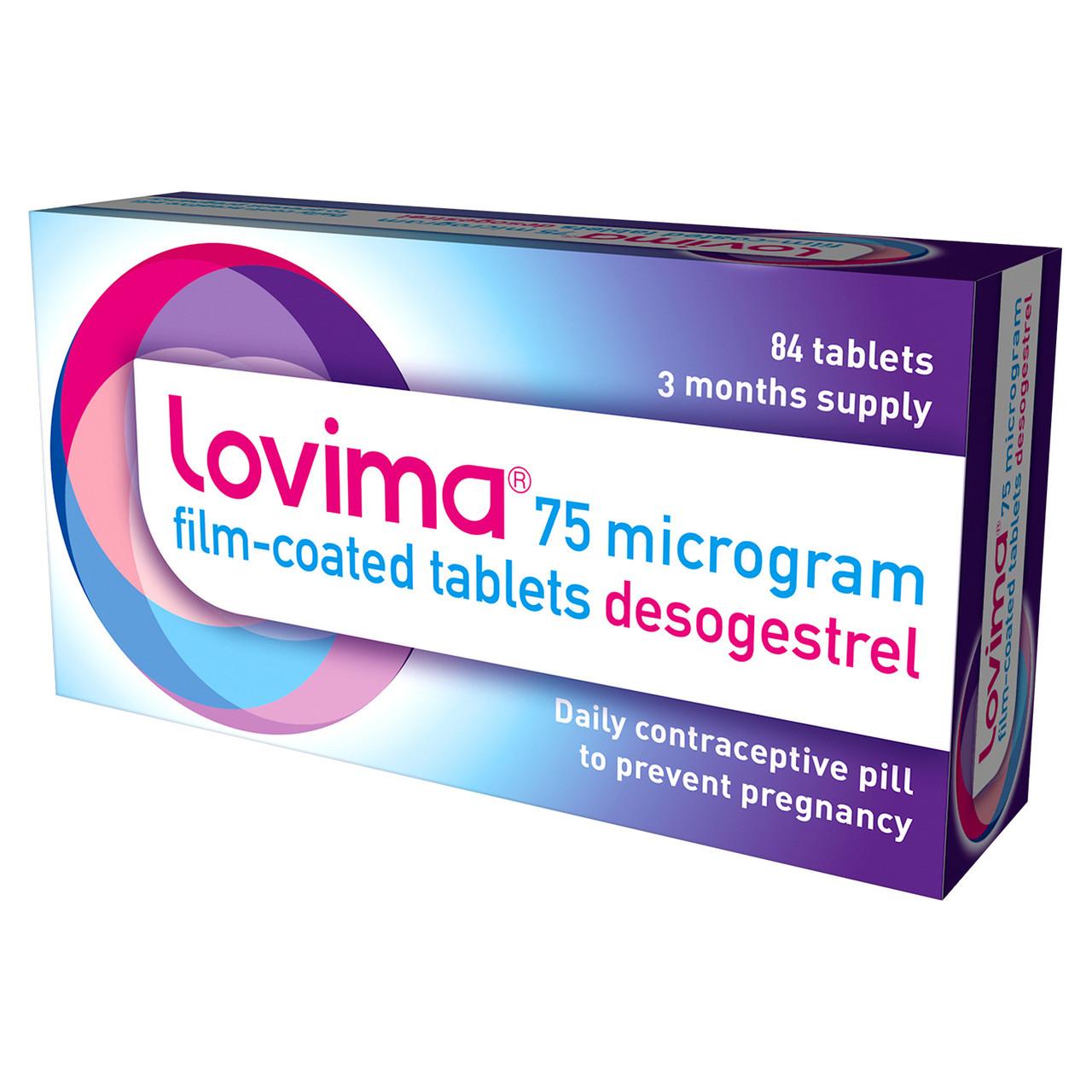 Lovima Contraceptive 75 Microgram Film-coated (Desogestrel) (3 Month Supply) 84 Tablets Image https://cdn11.bigcommerce.com/s-g585yu857h/images/stencil/1280w/products/1775/2676/Lovima-75-Microgram-Film-coated-Tablets__71291__55477.1781188968.jpg1