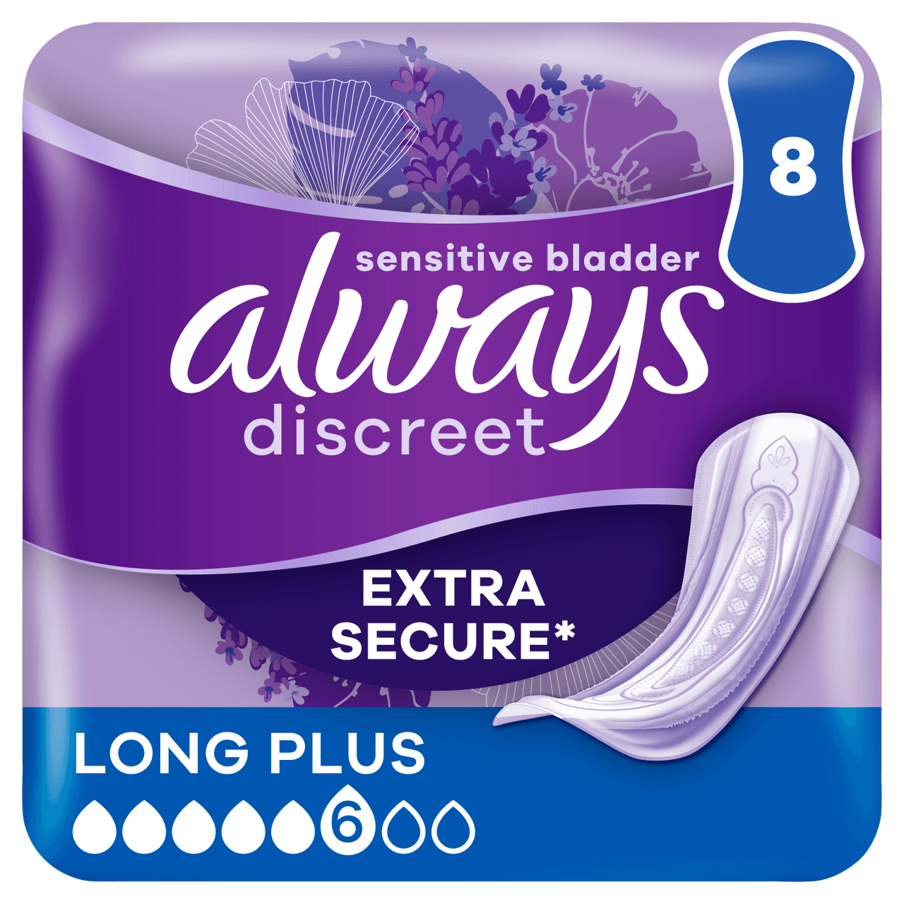 Always Discreet Incontinence Pads Women Long Plus 8 Pads Image 1
