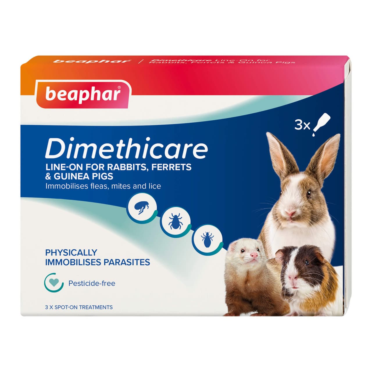 Beaphar Dimethicare Line-On Rabbits, Ferrets & Guinea Pigs 3pk Image 1