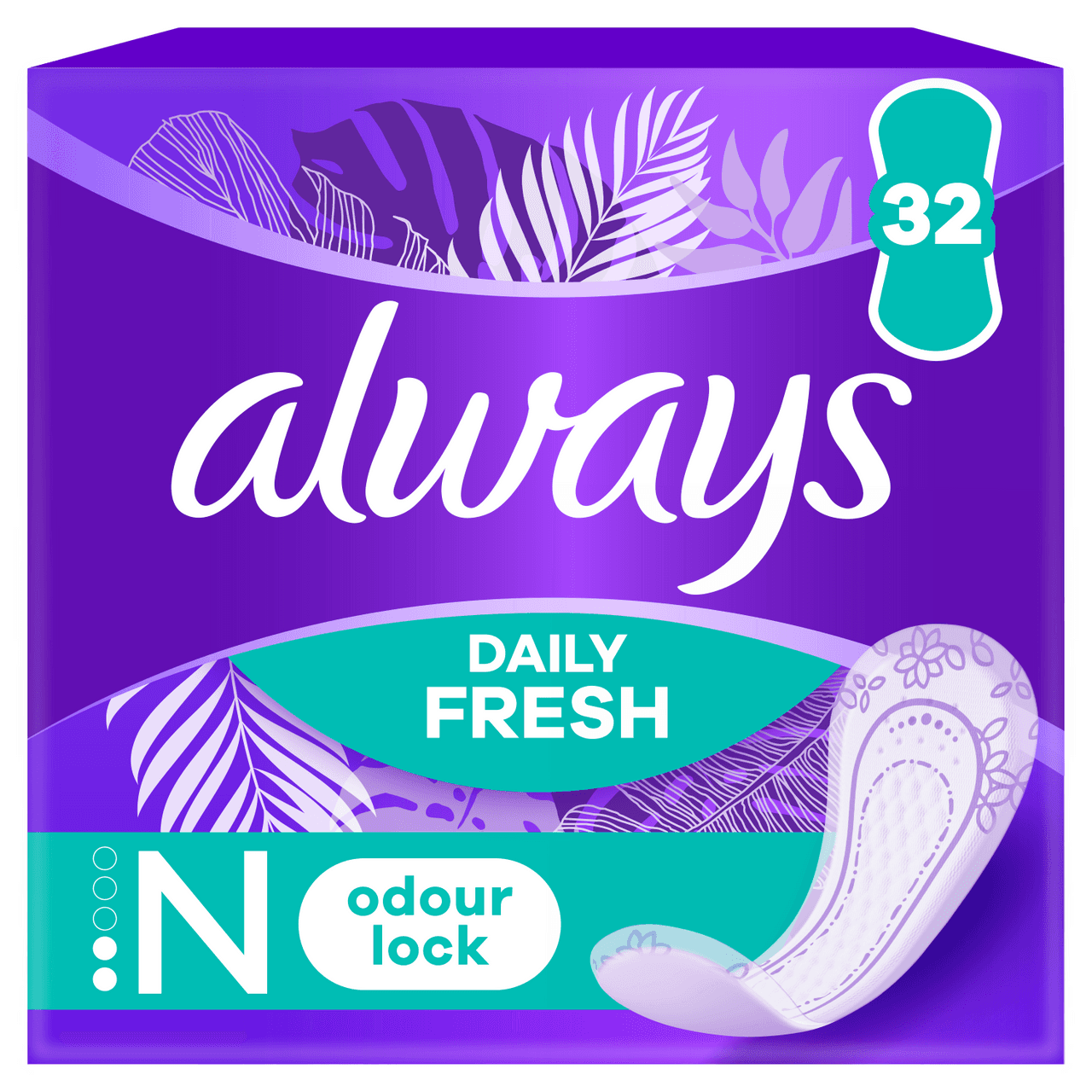 Always Daily Fresh Normal Panty Liners Odour Lock 32 Pads Image 1