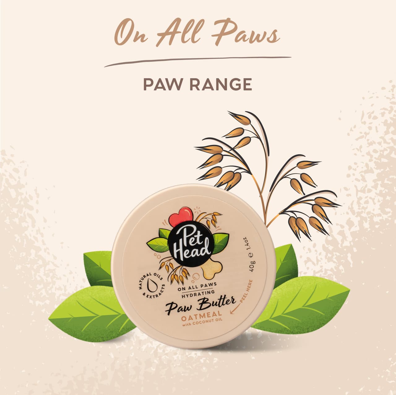 Pet Head On All Paws Oatmeal Dog Paw Butter 40g Image https://cdn11.bigcommerce.com/s-g585yu857h/images/stencil/1280w/products/18101/42322/Pet_Head-Grooming-Paw-Butter-Oatmeal_6__82171.1793200680.jpg1