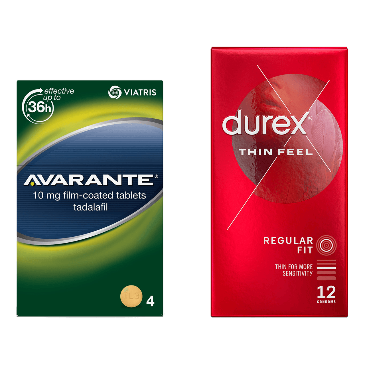 Avarante Tablets 10mg 4 Pack & Durex Thin Feel 12 Condoms Image 1