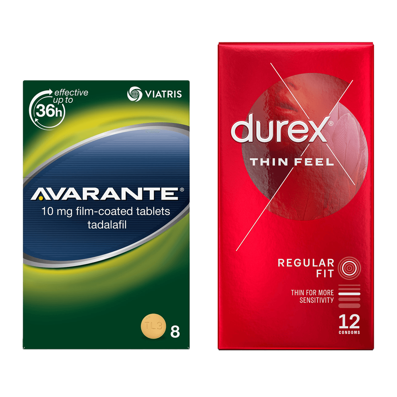Avarante Tablets 10mg 8 Pack & Durex Thin Feel 12 Condoms Image 1