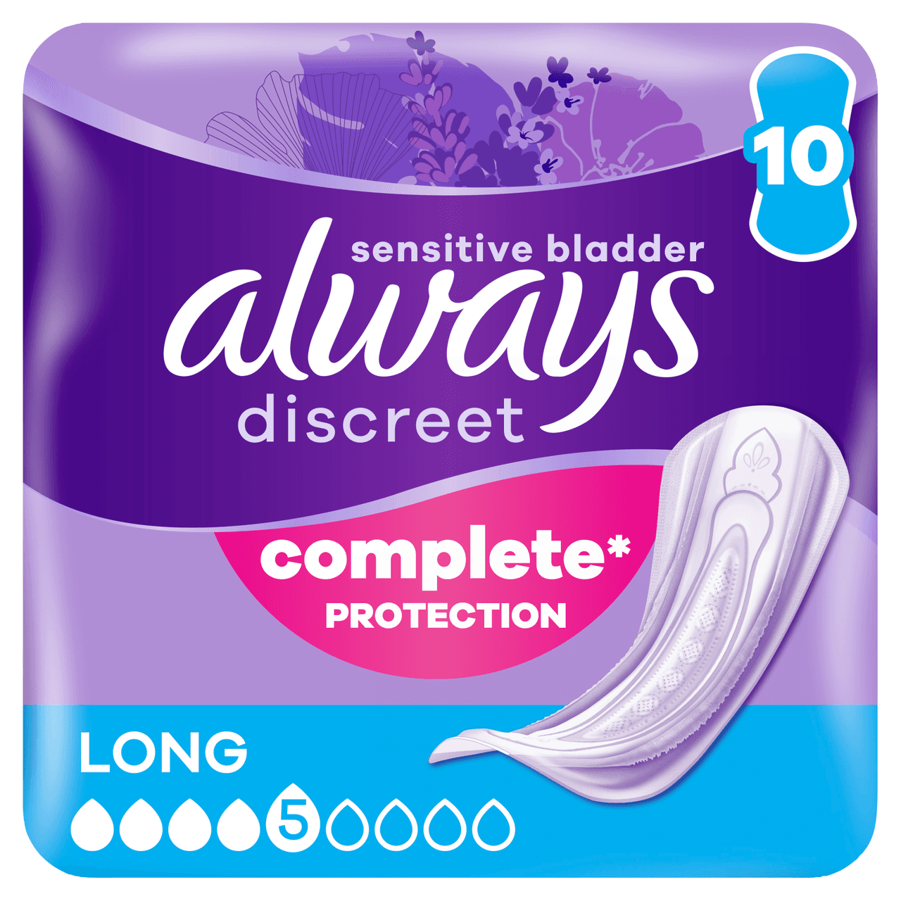 Always Discreet Incontinence Pads Women Long 10 Pads Image 1