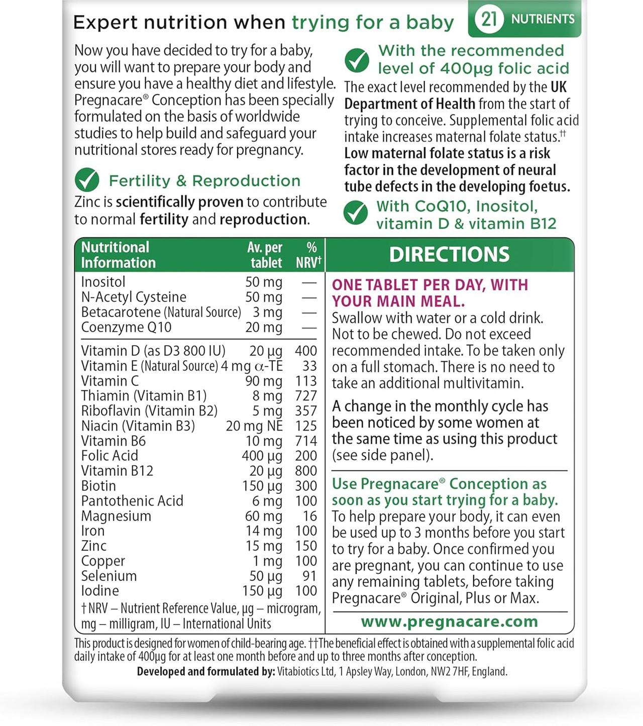 Vitabiotics Pregnacare Before Conception 30 Tablets Image https://cdn11.bigcommerce.com/s-g585yu857h/images/stencil/1280w/products/2018/37624/81pPah-vyTL._AC_SL1500___11960.1787305499.jpg1