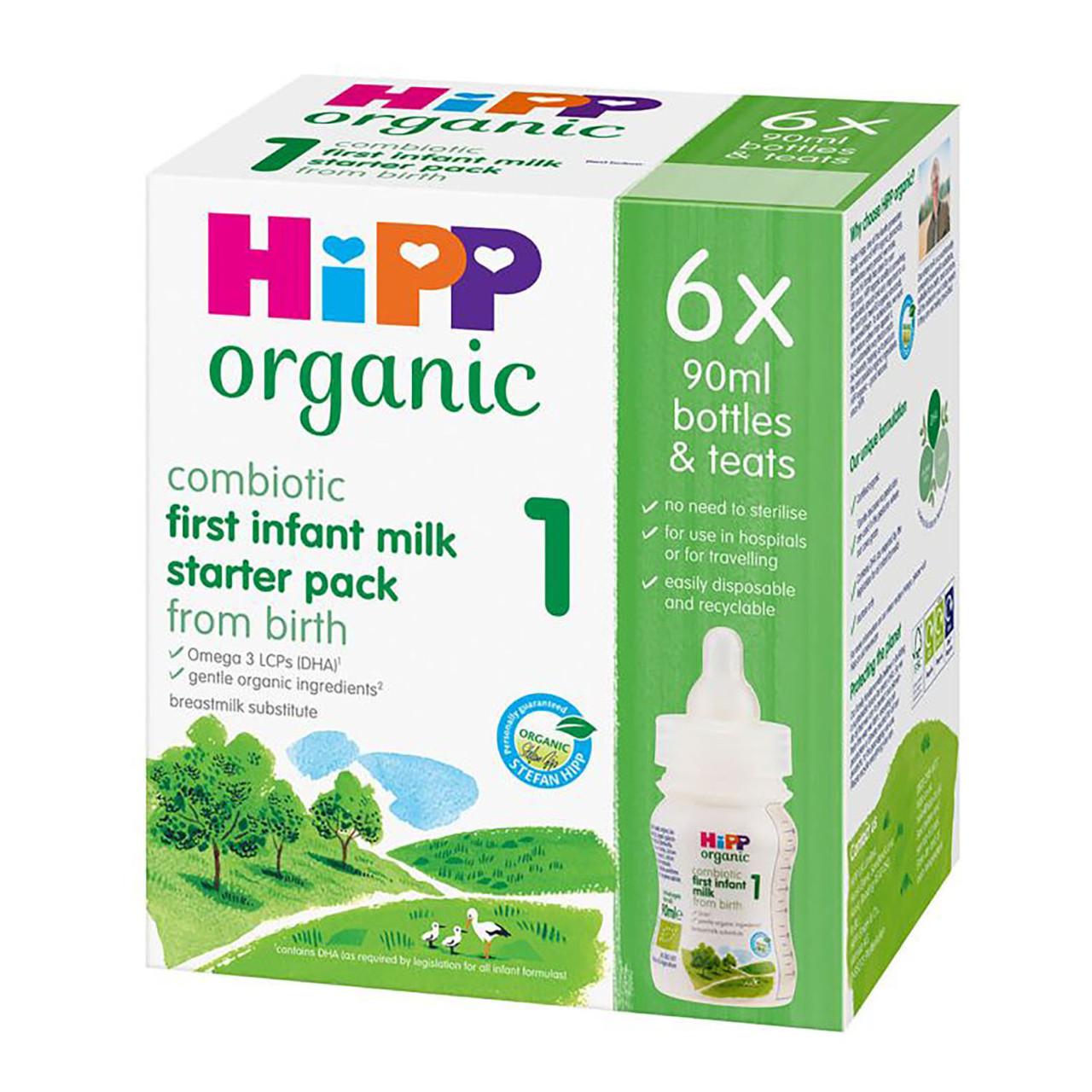 HiPP Organic 1 First Infant Baby Milk Ready To Feed Starter Pack From Birth 90ml x 6 Bottles Image 1