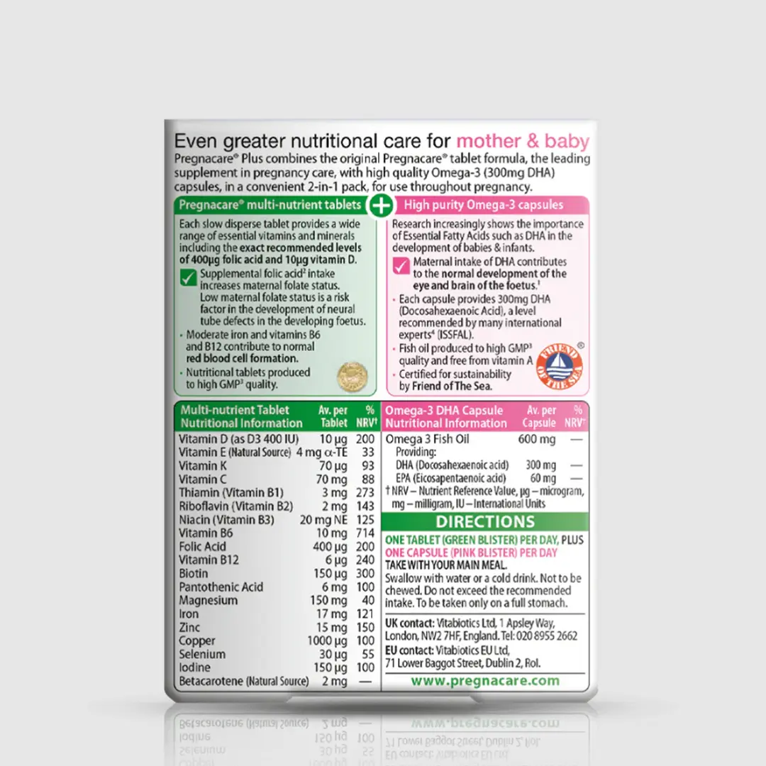 Vitabiotics Pregnacare Plus Omega 3 28 Tablets + 28 Capsules Image https://cdn11.bigcommerce.com/s-g585yu857h/images/stencil/1280w/products/2033/13618/6052_B__51445.1781189063.png1