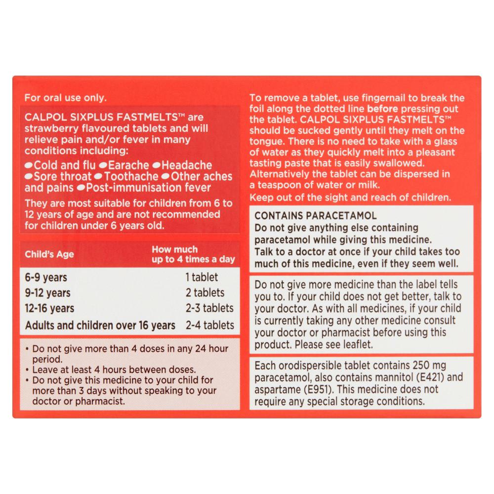 Calpol SixPlus Fastmelts 12 Pack Image https://cdn11.bigcommerce.com/s-g585yu857h/images/stencil/1280w/products/2178/3481/Calpol-SixPlus-Fastmelts__56624__29650.1781189166.jpg1