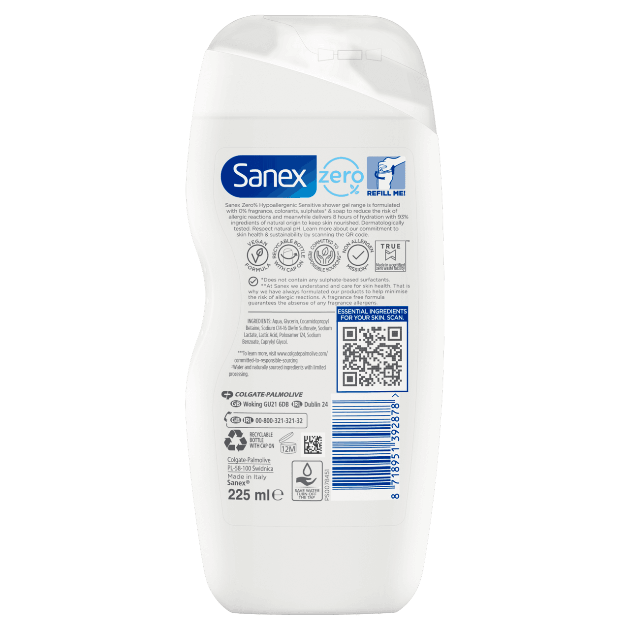 Sanex Zero% Sensitive Skin Shower Gel 225ml Image https://cdn11.bigcommerce.com/s-g585yu857h/images/stencil/1280w/products/2209/31684/70850_B__14688.1781189252.png1