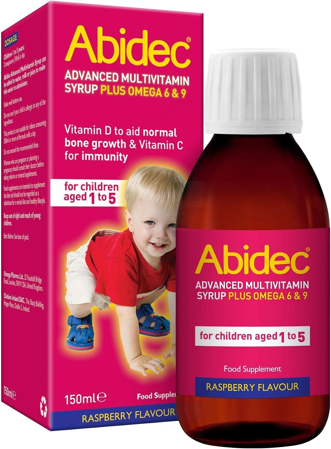 Abidec Advanced Multivitamin Syrup Plus Omega 6 & 9 Raspberry Flavour 150ml Image 1