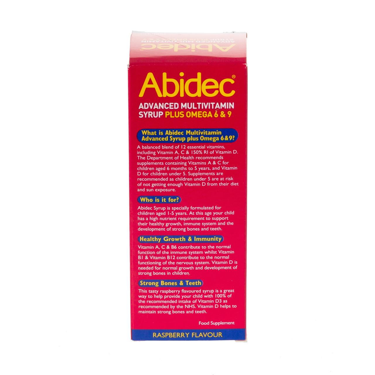 Abidec Advanced Multivitamin Syrup Plus Omega 6 & 9 Raspberry Flavour 150ml Image https://cdn11.bigcommerce.com/s-g585yu857h/images/stencil/1280w/products/2350/3827/Abidec-Multivitamin-Syrup-With-Omega-3__91939__00106.1740667852.jpg1