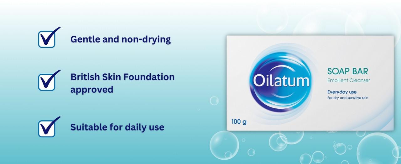 Oilatum Soap Bar 100g Image https://cdn11.bigcommerce.com/s-g585yu857h/images/stencil/1280w/products/2465/19539/2._Oilatum_soap_bar_uses__02096.1781189336.jpg1