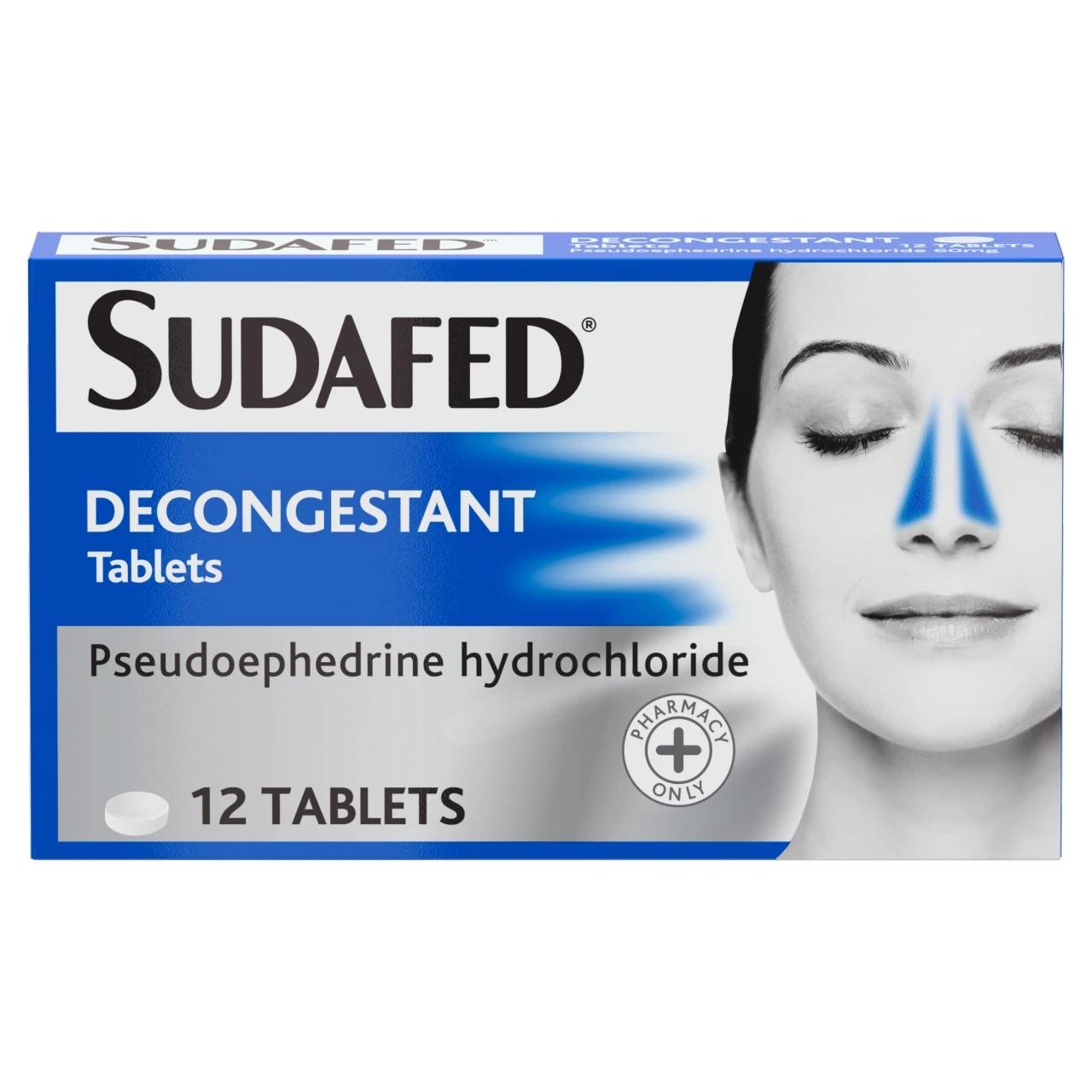 Sudafed Decongestant 12 Tablets Image 1