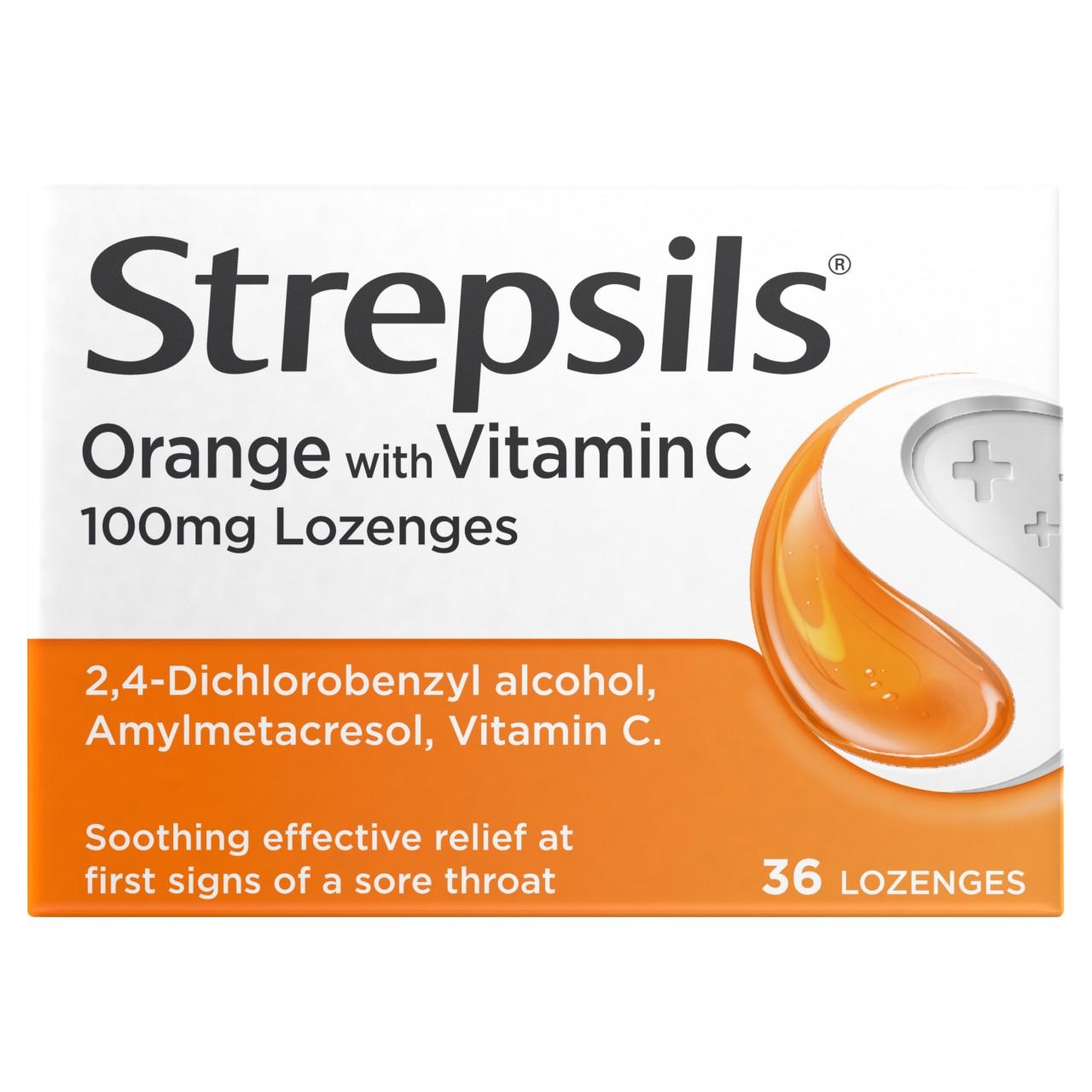 Strepsils Orange With Vitamin C Lozenges 36 Pack Image 1