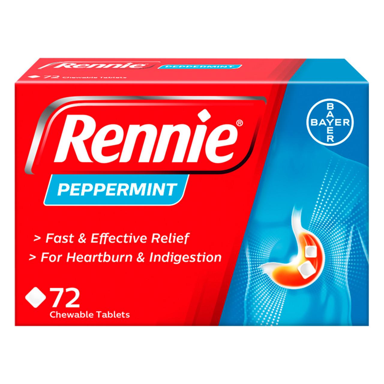Rennie Peppermint Heartburn & Indigestion Relief 72 Tablets Image 1