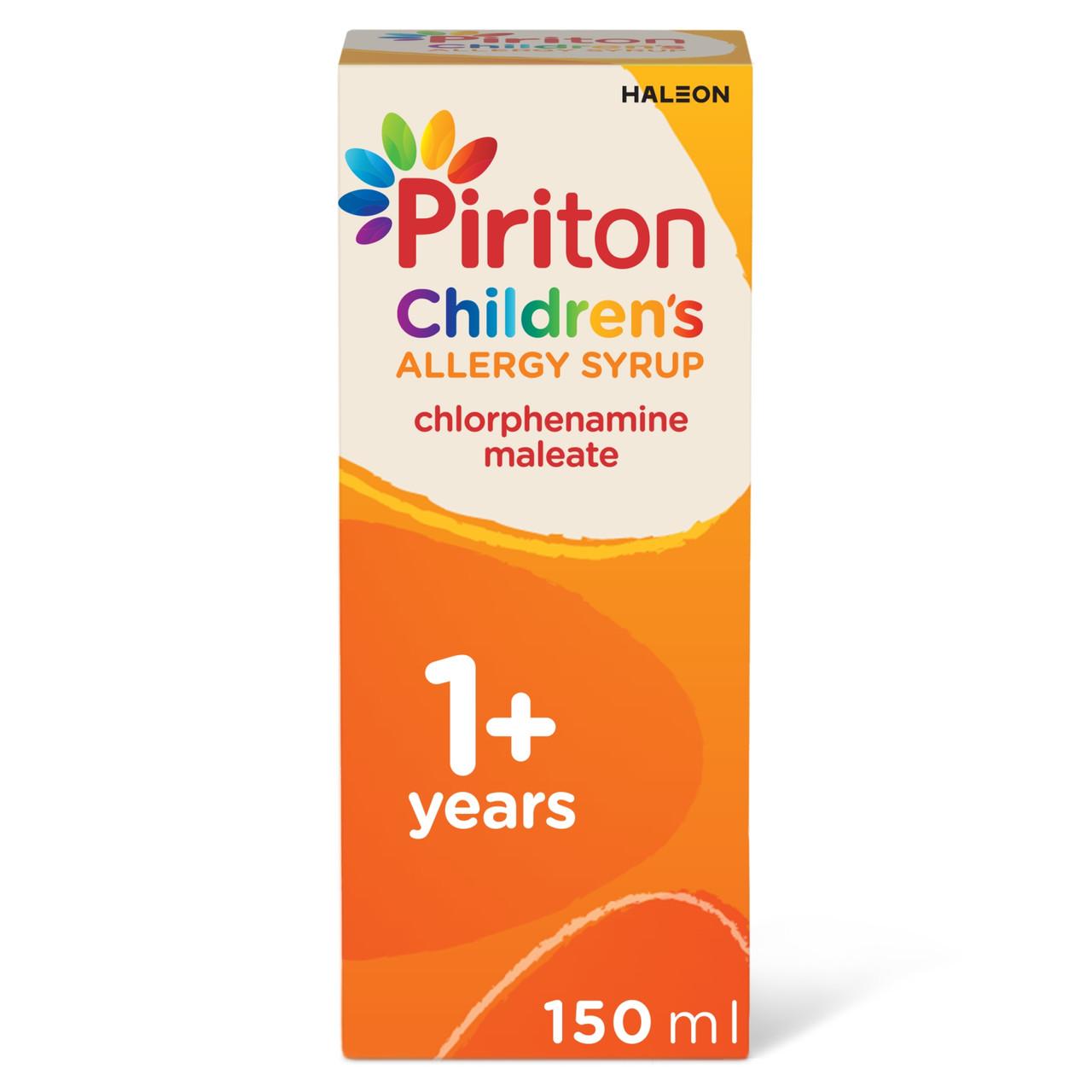 Piriton Hayfever & Allergy Relief Syrup for Children 150ml Image https://cdn11.bigcommerce.com/s-g585yu857h/images/stencil/1280w/products/2735/23477/5000198522501_T1__36857.1781189621.jpg1