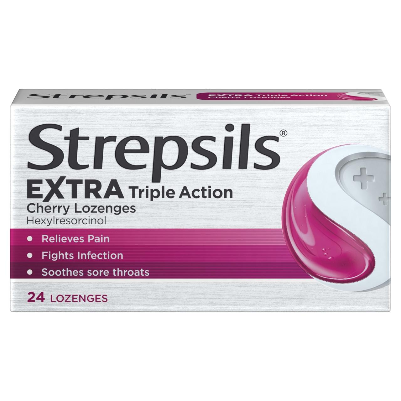 Strepsils Extra Triple Action Cherry Lozenges 24 Pack Image 1