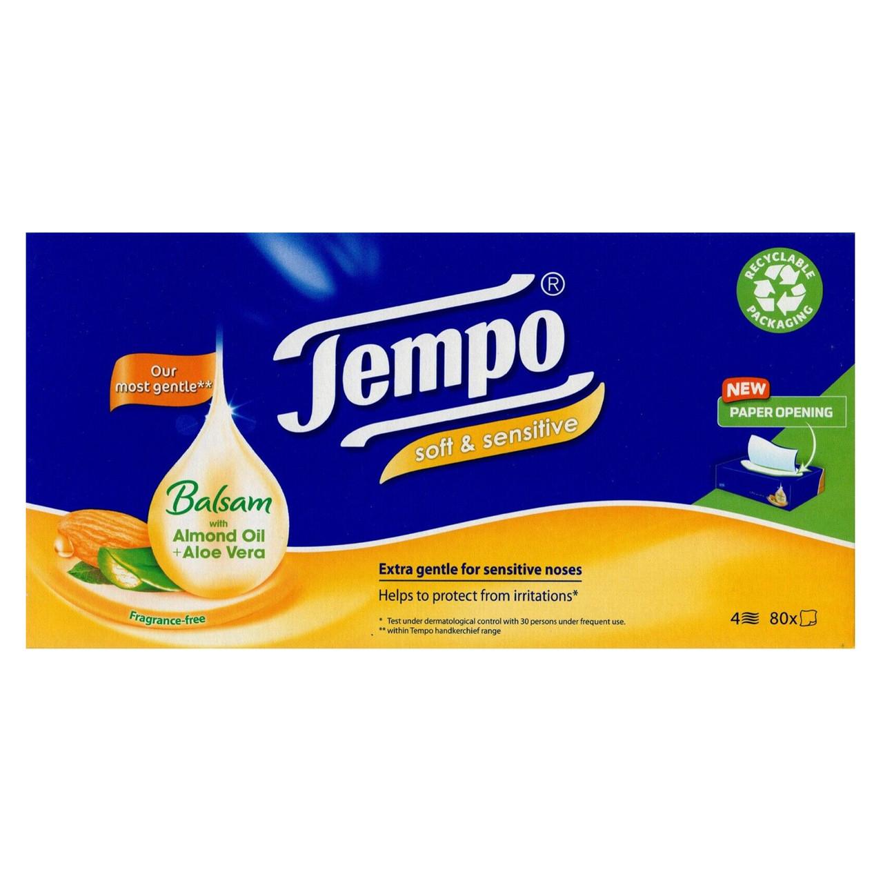 Tempo Balsam Soft & Sensitive Tissues Almond Oil & Aloe Vera 80 Tissues Image https://cdn11.bigcommerce.com/s-g585yu857h/images/stencil/1280w/products/2822/4871/Tempo-Balsam-Soft-%26-Sensitive-Tissues-Almond-Oil-%26-Aloe-Vera__33850__11245.1781189637.jpg1