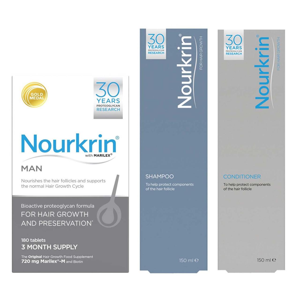 Nourkrin Man Hair Growth Programme (Free Shampoo and Conditioner) 180 Tablets + 150ml + 150ml Image 1
