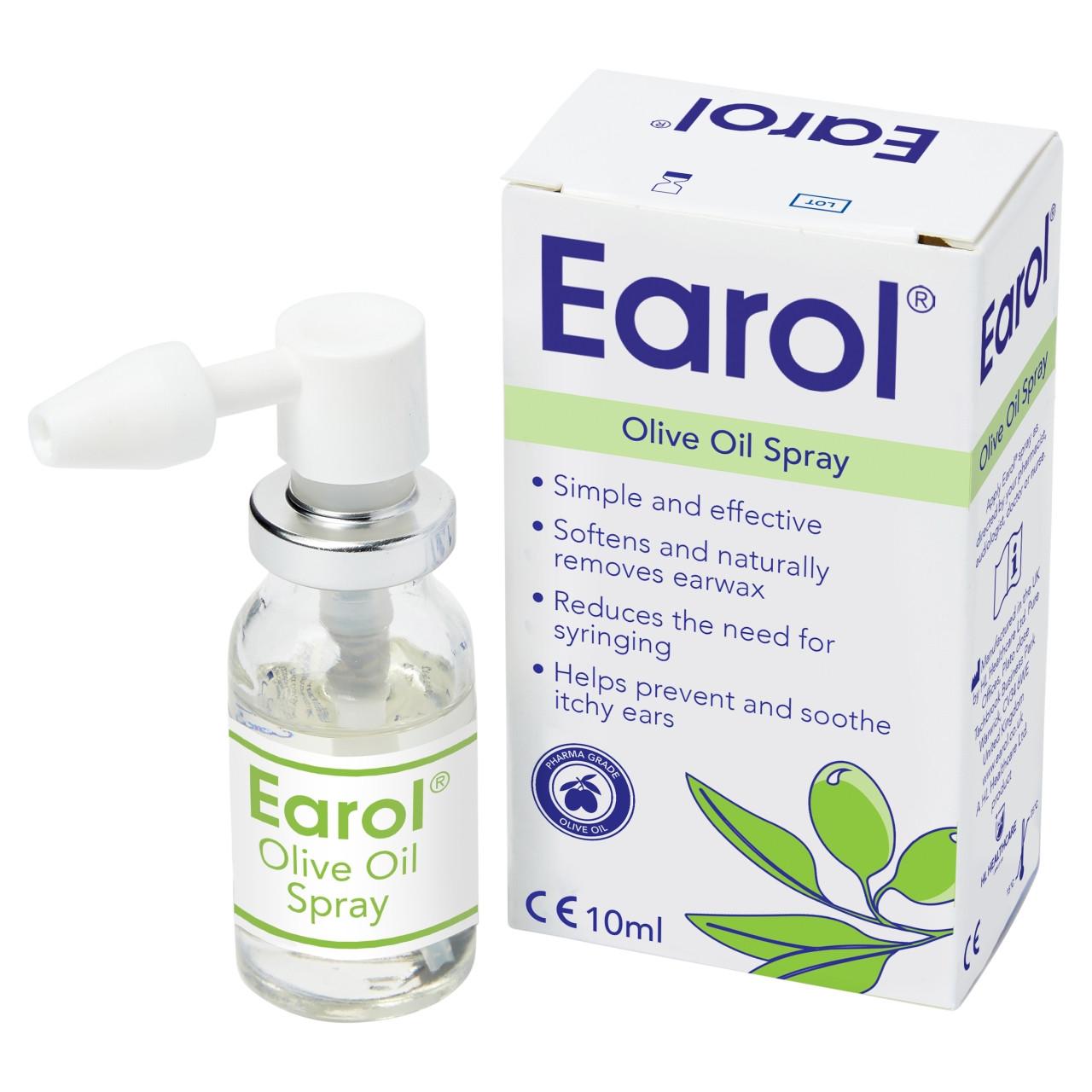 Earol Olive Oil Spray 10ml Image https://cdn11.bigcommerce.com/s-g585yu857h/images/stencil/1280w/products/2837/11428/5060102170006_T2__24177.1740667897.jpg1