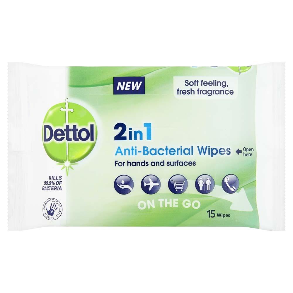 Dettol 2 in 1 Travel Wipes 15 Pack Image 1