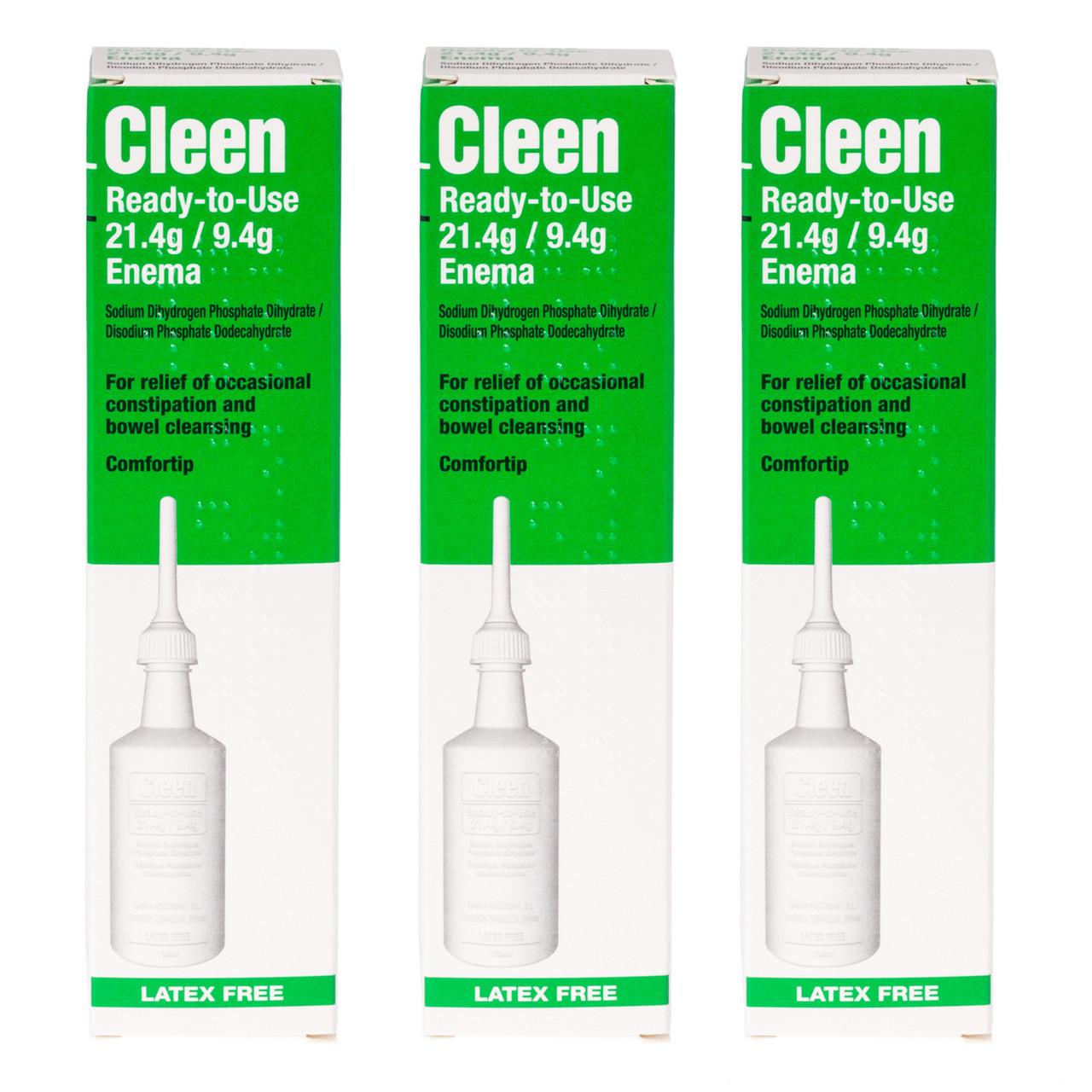 Cleen Ready To Use Enema Kit (Sodium Phosphate) 133ml Image https://cdn11.bigcommerce.com/s-g585yu857h/images/stencil/1280w/products/2919/5090/Cleen-Ready-To-Use-Enema---Triple-Pack__29242__82352.1749473612.jpg1