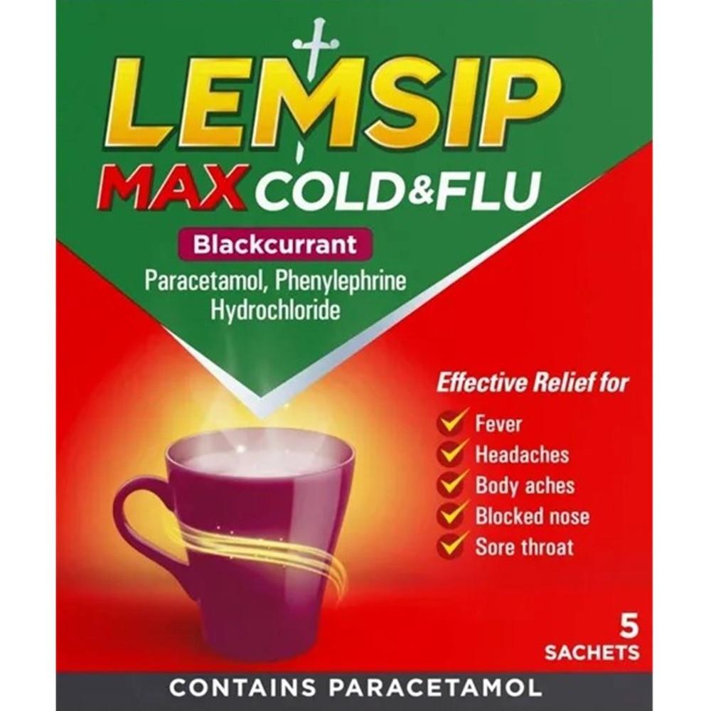 Lemsip Max Cold And Flu Blackcurrant Sachets 5 Sachets Image 1