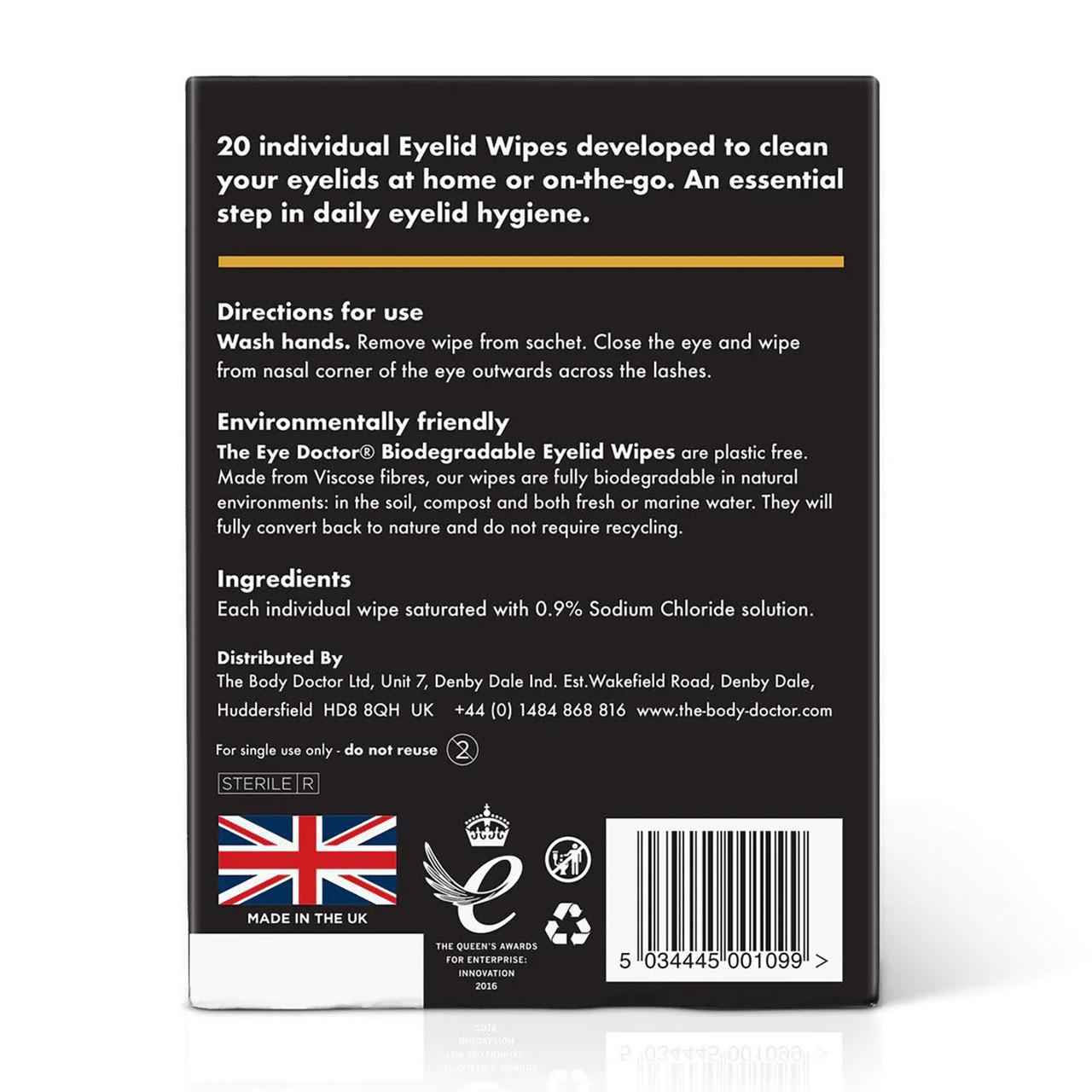 The Eye Doctor Biodegradable Eyelid Wipes 20 Pack Image https://cdn11.bigcommerce.com/s-g585yu857h/images/stencil/1280w/products/2949/5152/The-Eye-Doctor-Biodegradable-Eyelid-Wipes__84272__32497.1740667909.jpg1