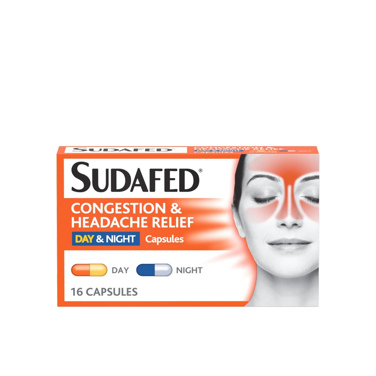 Sudafed Congestion & Headache Relief Max Strength 16 Years + 16 Capsules Image 1