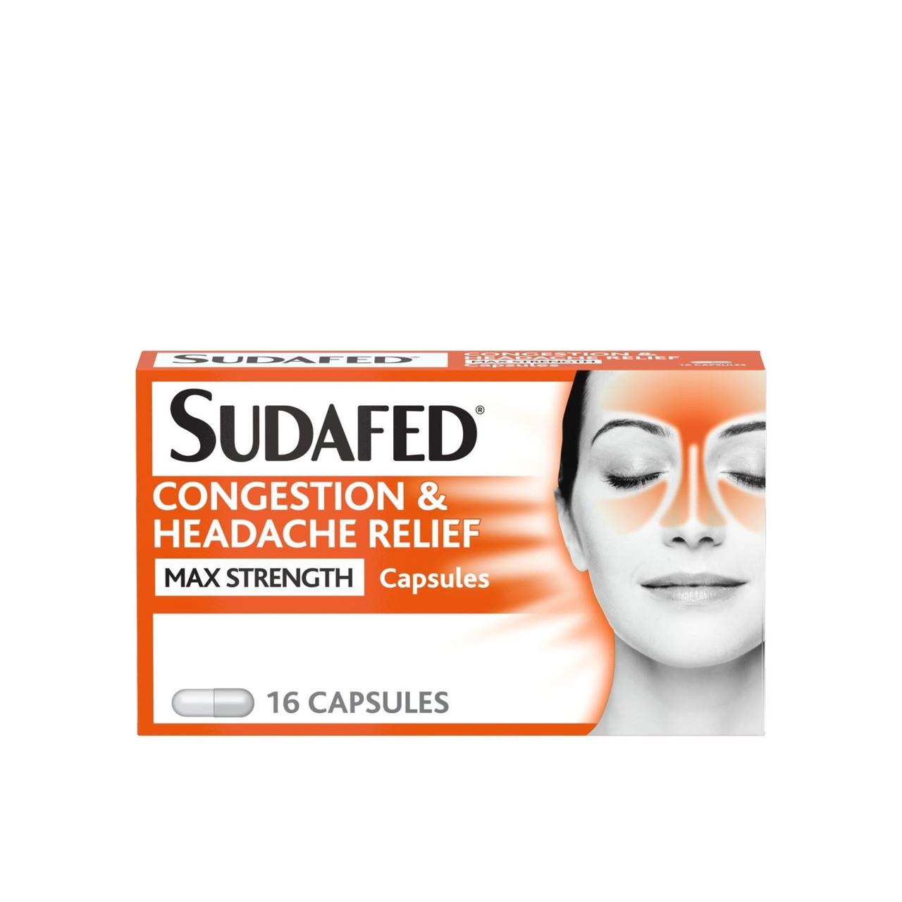 Sudafed Congestion & Headache Relief Max Strength 16 Years + 16 Capsules Image 1